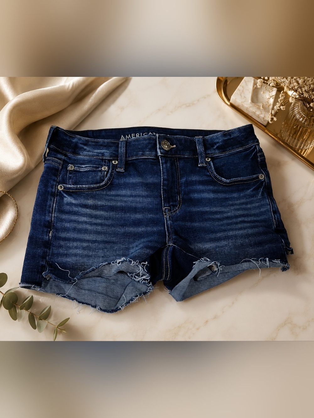 American Eagle 4 Outfitters Dark Blue Distressed Denim Cutoff Shorts